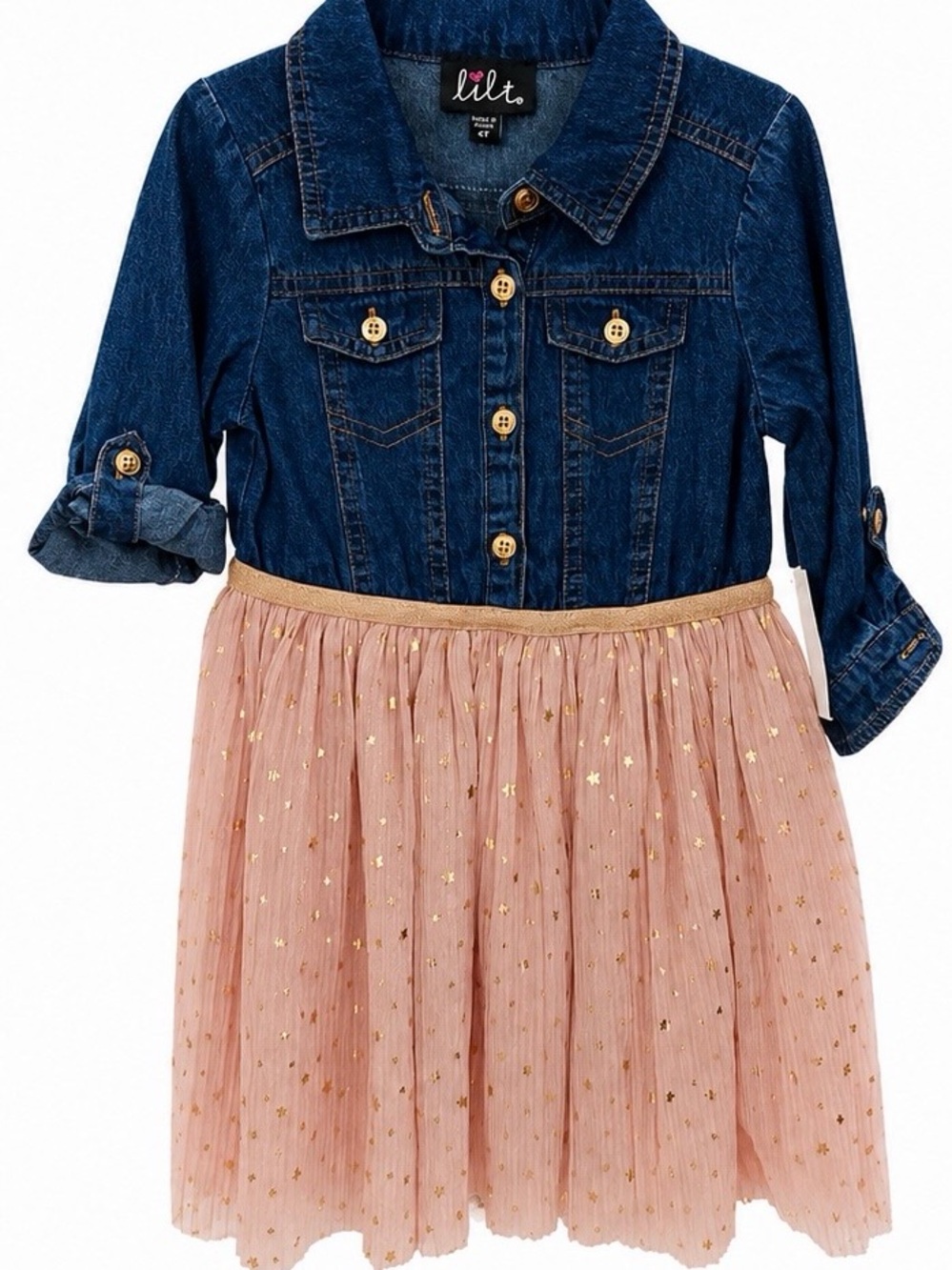 lilt Dark Blue Denim Top with Blush Pink Star Tulle Skirt